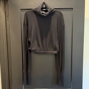 Lovers + Friends Black Ribbed Cropped Turtleneck Sweater